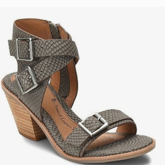 Sofft Women Manryn Snae Grey Leather Heels with Chunky Wooden Heel Sz 10M - Picture 1 of 11